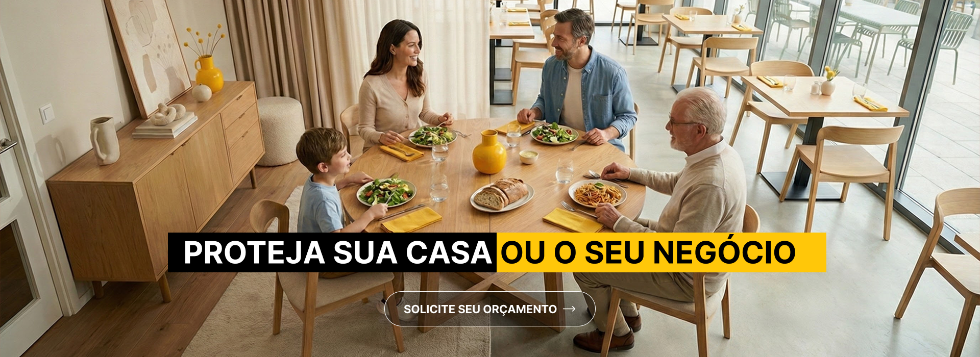 Proteja sua casa ou o seu negócio — família reunida em um ambiente seguro